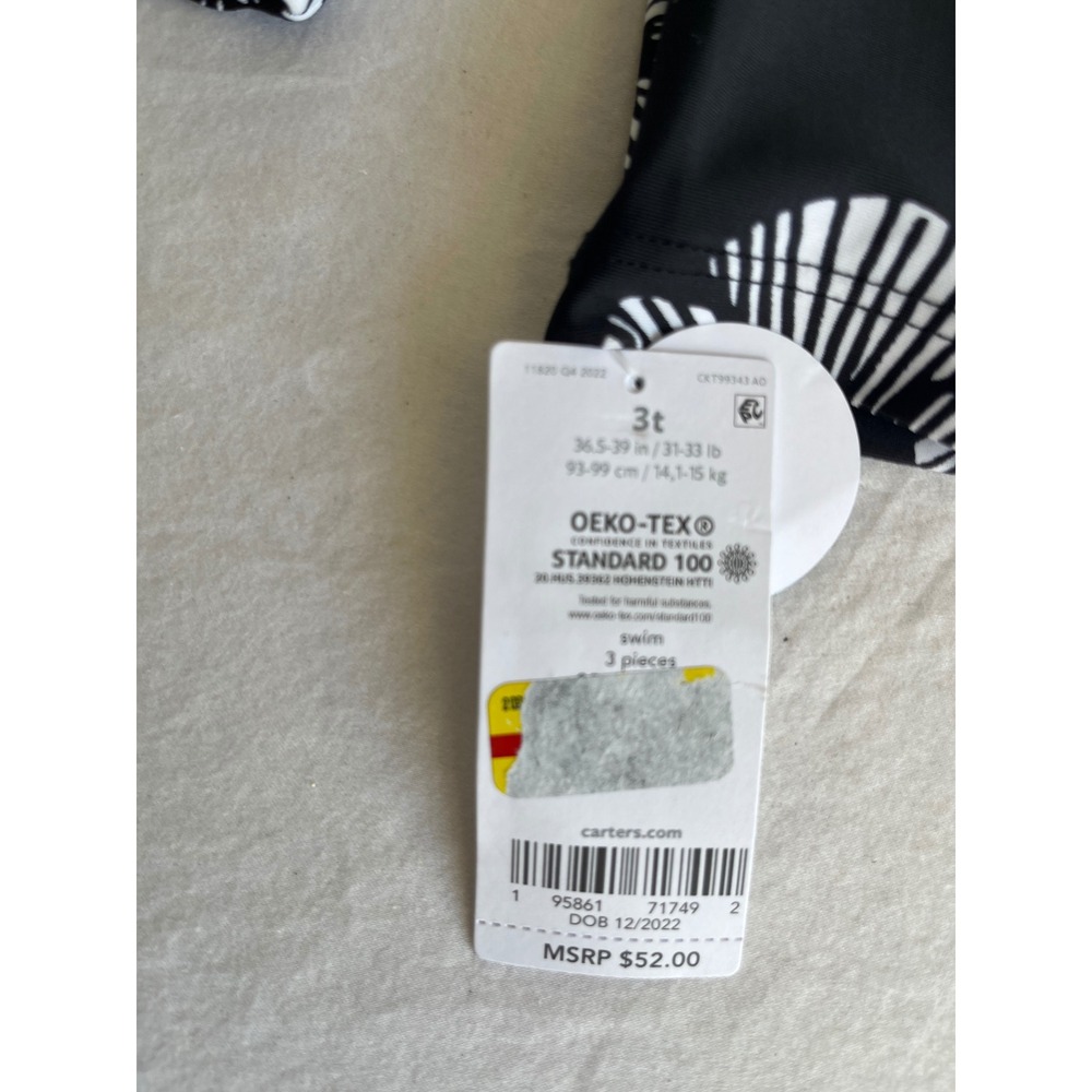 Carters Kids 3T Rash Guard Long Sleeve Swim Shirt Black White Floral UPF 50+ NEW - Picture 3 of 6